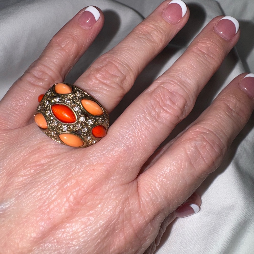 Orange & Gold Statement Ring – Bold Retro Chic Jewelry